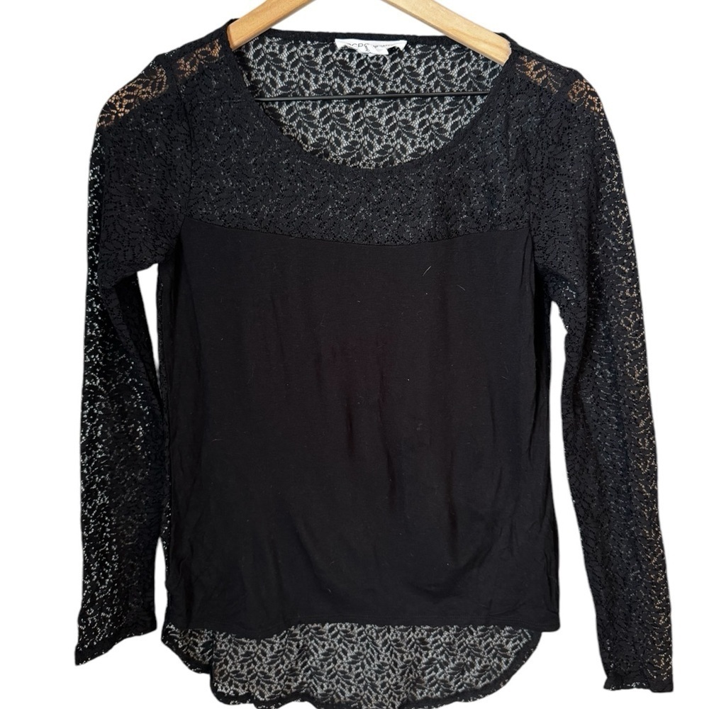 BCBG Generation Whimsigoth Witchy Y2K Retro Black Lace Long Sleeved Top Size XS